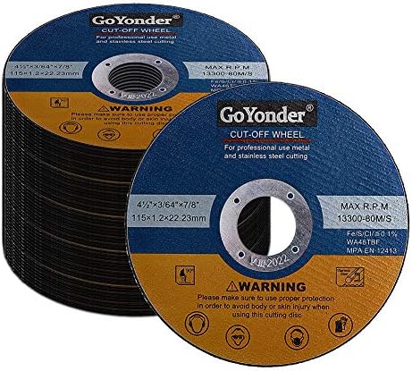 Goyonder 50 pack 4,5 roda de corte para metal, aço inoxidável e aço 4-1/2 x 0,045 x 7/8 polegadas Ultra Fin Cut-Off para moer de ângulo-azul