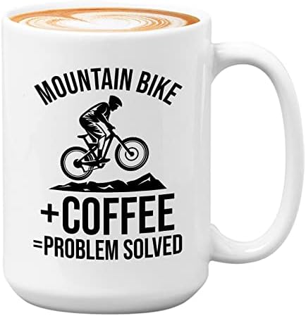 Caneca de café de mountain bike 15oz White - Mountain Biking Coffee - Ciclista de viciado em cafeína do moto