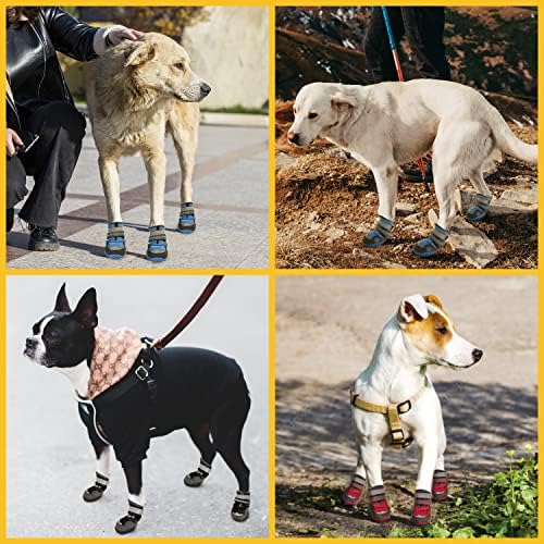Botas de cachorro, protetores de pata de cães, botas de cachorro para caminhadas, não deslizamento com faixa reflexiva