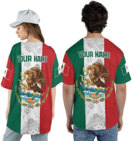 Aovl personalizada camisa de beisebol do México, camisa de beisebol mexicana para homens, camisa de bandeira mexicano,