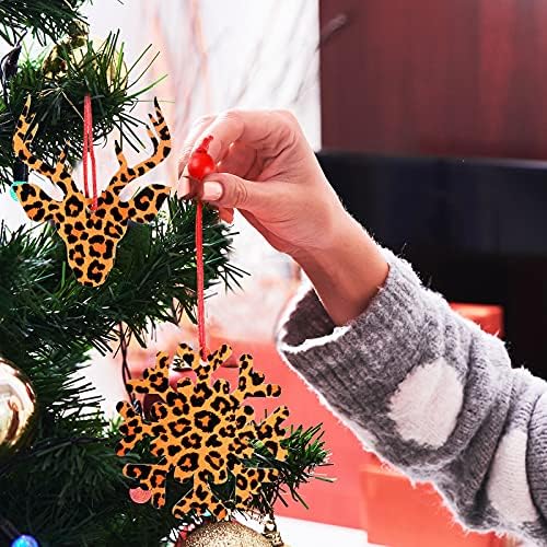 15 peças Impressão de leopardo Ornamento de natal Cheetah Imprimir Decoração de Natal Wood Christmas Holding Decoration