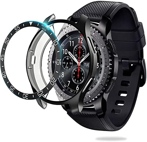 Compatível para a capa da moldura de capa Samsung Gear S3/Caixa clássica, caixa de pára -choques de moldura de metal + TPU protetor, também ajustado para 2018 lançado Galaxy Watch 46mm/não para 2021 Galaxy Watch 4 Classic 46mm