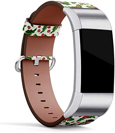 Compatível com Fitbit Charge 2 - Banda de acessório de pulseira de pulseira de couro - Holly de Natal