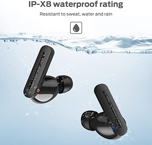 Fogo de fones de ouvido sem fio da monstro n-Lite Bluetooth 5.3 fones de ouvido com redução de ruído CVC 8.0, fones de ouvido estéreo à prova d'água IPX8