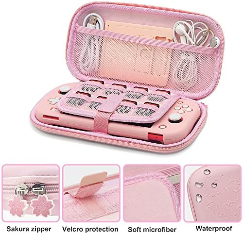 Kit de acessórios para transportar rosa rosa BRHE para switch lite, casca de pele de cobertura de proteção dura com suporte,