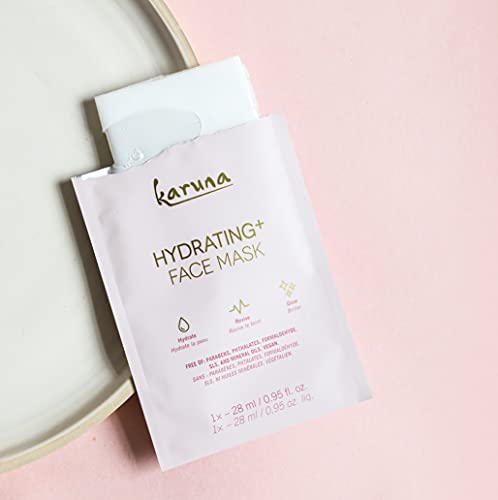 Karuna Hydration+ Face Mask Sheet, Skincare and Beauty Facial Mask com propriedades de promoção hidratante e de colágeno para brilho saudável, contêm natto e niacinamida