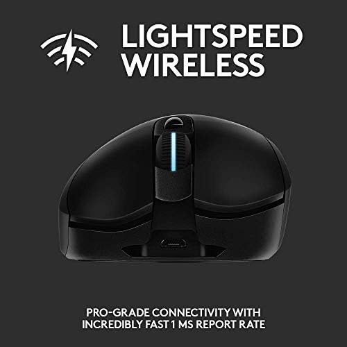 Logitech G703 Mouse de jogos sem fio LightSpeed ​​com sensor Hero 25K, compatível com Powerplay, LightSync RGB, leve 95g+10g opcional, 100-25, 000 dpi, garras laterais de borracha - preto