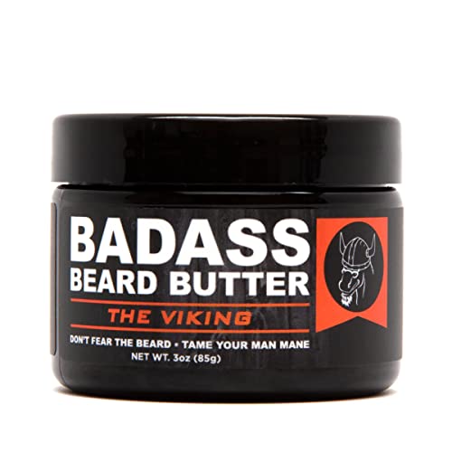 Manteiga de barba da barba Badass Cuidado para homens - os viking, 3 oz - feitos de ingrediens naturais para barba saudável, amolecida