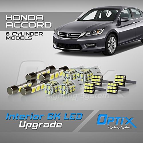 OPTIX 12PC 2013-2017 Compatível com Honda Accord 6 Cilindro LED LED Interior Light Package Substacting Set - White