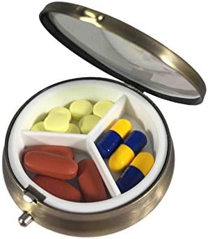 Caixa clássica de caixa de comprimidos do tamanho de viagens diárias de bronze com divisor