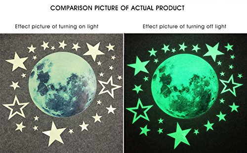 Marsway Kids Removable Moon Stars brilha no adesivo escuro Night Night Luminous Room Wall Decals Stickers