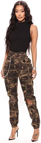 Calça de carga feminina salimdy calça de camuflagem alta calças de camuflagem elástica da cintura camuflante calças de calças