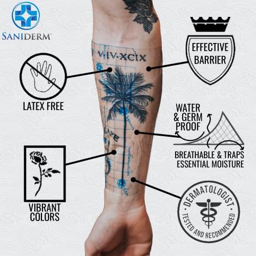 Bandagem pós -tratamento com tatuagem de Saniderm, bandagens adesivas transparentes que protegem e curam tatuagens ou pequenas feridas de pele, 1 rolo profissional, 10 polegadas x 8 jardas