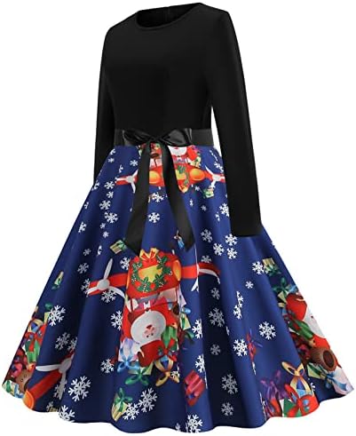 Vestido de Natal para mulheres vestidos de estilo de manga longa Aline Swing Dress Vestido de chá vintage vestidos de festa