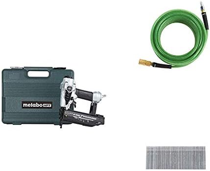 Metabo HPT NT50AE2 Pneumático Brad Nailer com Metabo HPT 24108THPT BRAD NEWS AND METABO HPT 115155M Air Nailer Mangueira, 1/4 polegada