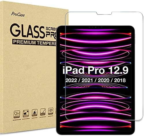 Procase iPad Pro 12.9 Protetor de tela 2022 2021 2020 2018, Guarda de filme de tela de vidro temperado para iPad Pro 12,9 ”6ª 5ª 4ª 3ª Geração