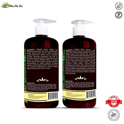 Shampoo de óleo de coco Vita A a Zee com biotina, aloe vera - shampoo de rebrota de cabelo para cabelos secos, crespos ou grossos -