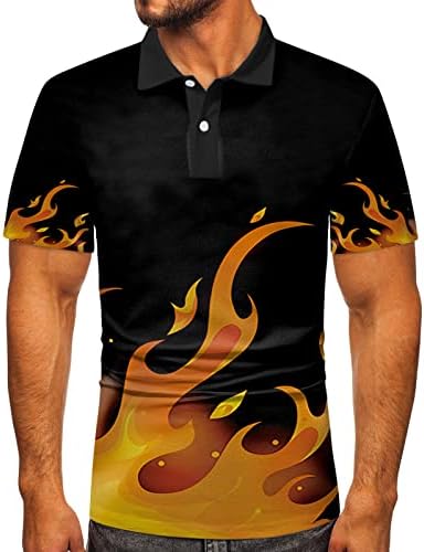 XXBR Camisetas de golfe de pólo masculino, gradiente de chama Casual Tennis Tops de manga curta Summer Slim Fit Button Neck
