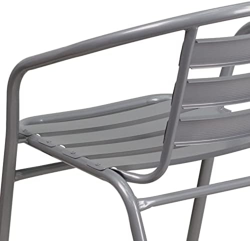 Flash Furniture Lila Silver Metal Metal Restaurant Cadeira com ripas de alumínio