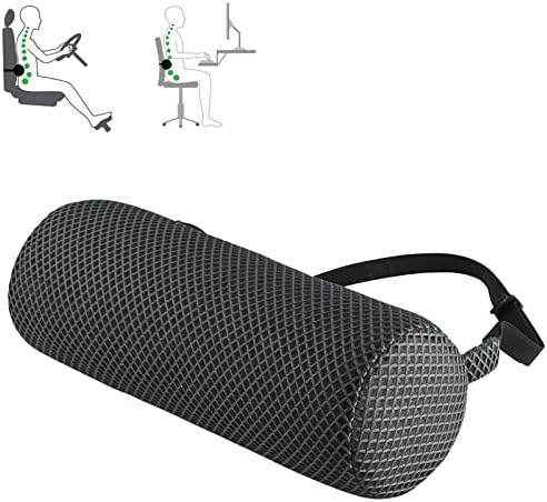 Pillow de suporte lombar de Esme L&H para cadeira de escritório rolo lombar para cadeira, tecido de malha de ar 3D respirável, travesseiro de rolagem lombar para o travesseiro de suporte do rolo lombar com uma alça elástica ajustável…
