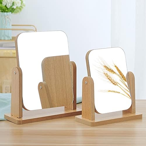 Espelho de mesa de madeira sdlumeiy com rotação de 360 ​​°, espelho cosmético portátil em pé （9,6lx8.2w）