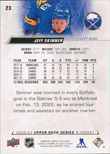2022-23 Deck superior 23 Jeff Skinner Buffalo Sabres Series 1 NHL Hockey Trading Card