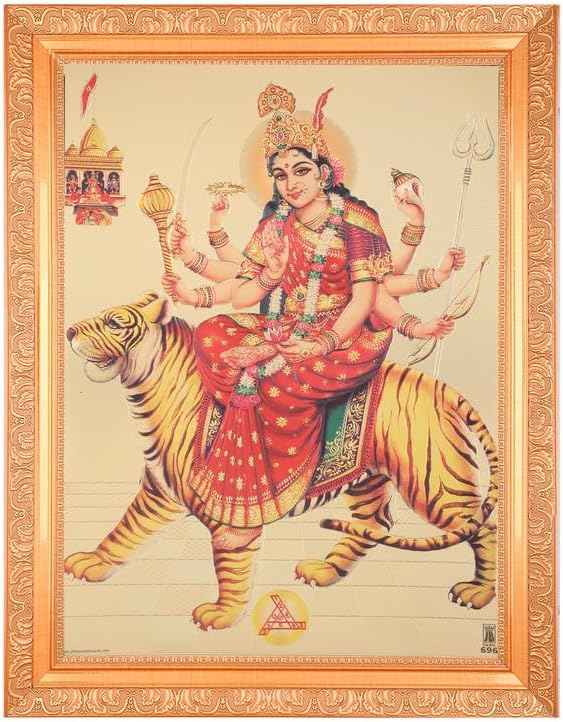 BM Traders Sherawali maa durga bela foto de papel dourado em arte de arte ou presente de casa