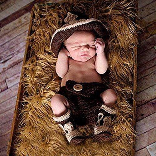 Pinbo® recém -nascido bebê crochê foto cowboy define chapéu botas de fralda capa traje