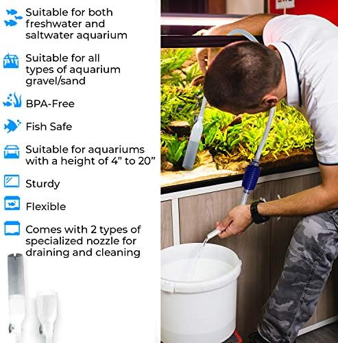 Vacuum de cascalho para aquário - Siphon de aquário de bico longo - aquário aquário com lâmpada de priming & Flow Controller