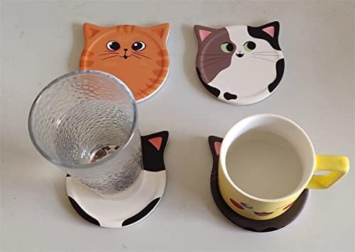 4 Pacote de montanha -russa engraçada de gato para bebidas absorventes, montanha -russa de cerâmica em forma de gato com base de cortiça,