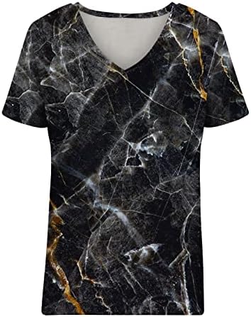 Girls soltas Fit Top Manga curta 2023 Boat Vneck Neck Cotton Marble Graphic GRAPHIC Blouse Blouse TEE para mulheres