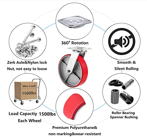 8 x 2 Cheteres pesados ​​- rodízios industriais Caster de poliuretano com forte capacidade de carga de 1500 lb, lançador giratório, amplamente usado em móveis, correção de trabalho, caixa de ferramentas