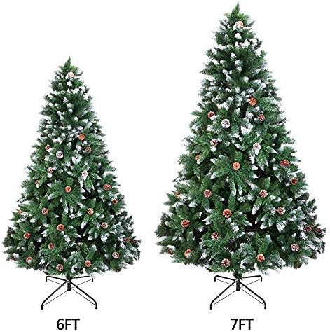 N/H Árvore de Natal 6ft 920 galhos flocando em árvore branca e pinha - verde escuro