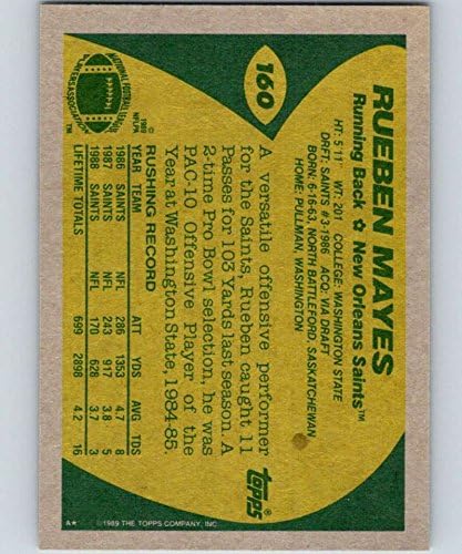 1989 Topps 160 Rueben Mayes Saints NFL Football Card NM-MT