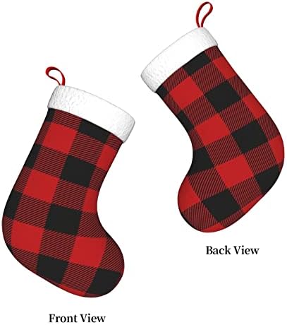 Yilequan 18 polegadas meias de Natal meias clássicas, checagem vermelha de búfalo preto, para decorações de festa de
