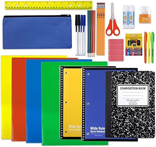 45 peças Kit de suprimentos escolares Númeras K -12 - Essentials da escola incluem cadeiras de notebooks canetas e
