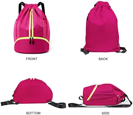 Qoosea drawstring backpack esportes sackpack de ginástica com bolsos de malha lateral bolso de calça de sapato saco de cordas resistentes