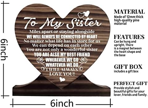 Irmã Presente Placa de madeira impressa em madeira, placa de madeira coração, sinal de madeira do coração, quilômetros de