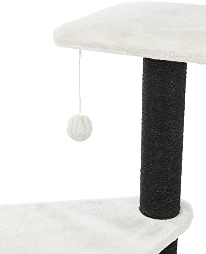 Torre de gatos Trixie Altea com postes de arranhões, três plataformas, brinquedos de gatos pendentes, cinza claro