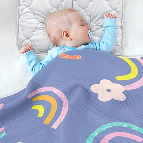 Cobertor de arco -íris colorido, flores de algodão de algodão para bebês, recebendo cobertor, cobertor leve e macio para berço, carrinho de bebê, cobertores de berçário, 30x40 em