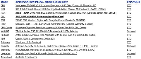 Intel Xeon E5-2699X1 Pro, Max @3,6GHz, 18Core 36Thread, 2 GB de placa gráfica, 32 GB ECC RAM, 240 GB SSD, 1 TB HDD, Win