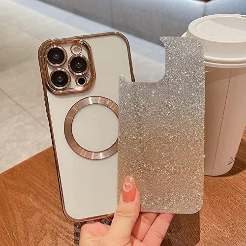 Misscase compatível com o iPhone 13 Pro Magnetic Glitter Case com lente de câmera Protetor de proteção completa Caso de proteção compatível com a capa de caixa anti-arranhão MagSafe para iPhone 13 Pro Gold
