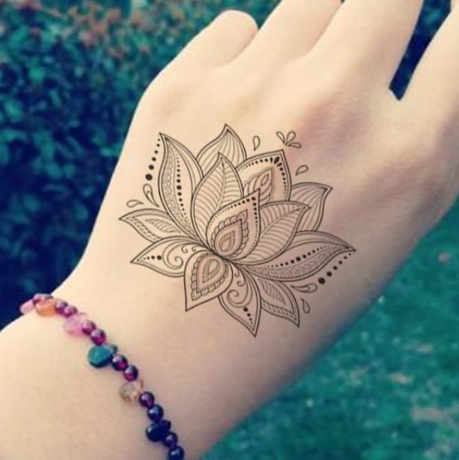 3 folhas pretas de tatuagem temporária de tatuagem preta Mandala flor corporal arte falsa tatuagem tatuagem flash tatuagem