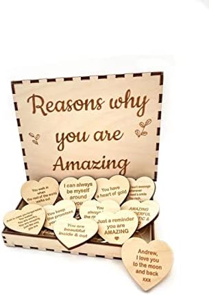 WYFDC Gift de amizade exclusivo - razões pelas quais você é meu amigo, 10 razões pelas quais você é meu amigo, corações de madeira na caixa de amizade e melhores presentes para amigos, amizade de lembrança