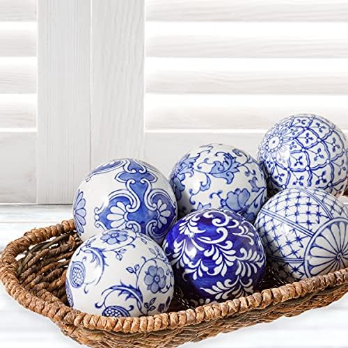 Ka Home Blue Porcelain orbs esferas de cerâmica decorativa para peça central ou ideal de uso individual para uso em bandeja, tigela ou cesta decoração-3 polegadas cada, conjunto de 6