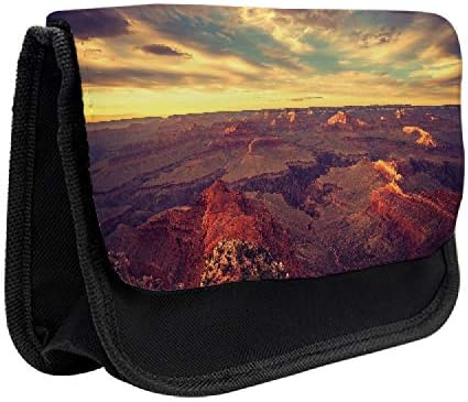 Caixa de lápis lunarable Canyon, vista para montanhas de estilo retrô, bolsa de lápis de caneta com zíper duplo, 8,5 x 5,5, marrom