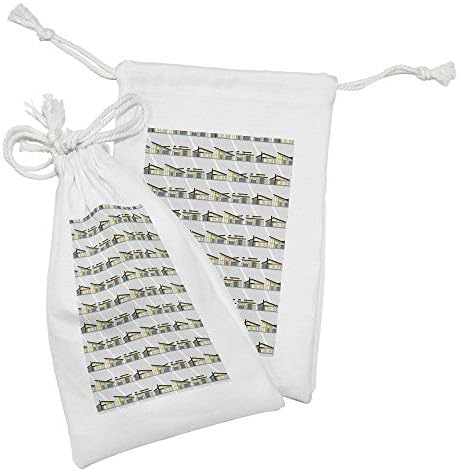 Conjunto de bolsas de tecido de Ambesonne House de 2, arquitetura moderna em um cenário cinza, saco de cordão pequeno para máscaras e favores de produtos de higiene pessoal, 9 x 6, pálido Cream Seafoam