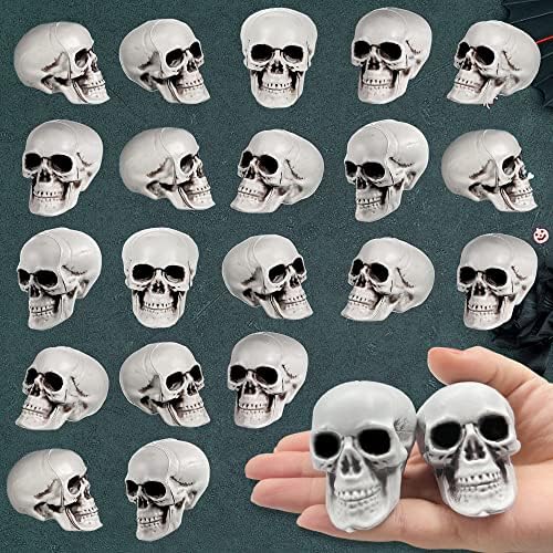 AGGSoso 24 PCs Decoração de Halloween, cabeças de crânio de plástico para a decoração de caveiras realistas do dia da decoração