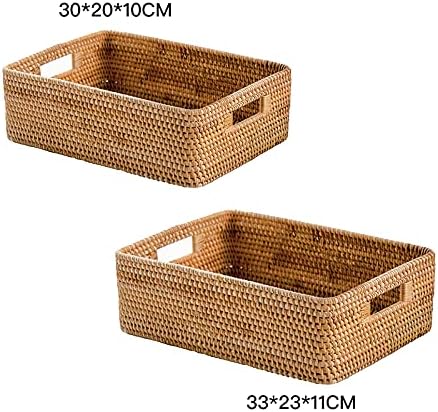 TakeFUNS Casca de cesta de casca feita à mão Caixa de cesta de armazenamento com alça com orifício cesto de vime para pão vegetal de frutas Organizador de alimentos de bandeja