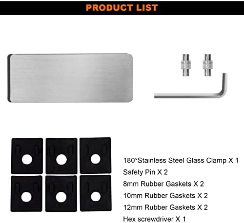 Suporte de grampo de vidro Aço inoxidável 304 Clipe de vidro com almofadas de borracha 180 ° Glass de vidro para uma cerca